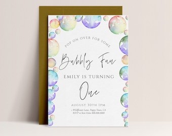 Bubble Theme Birthday Invitation - Bubbles Invitation, Bubble Birthday, Garden Party Invite, Boy or Girl Birthday, Editable Instant Download