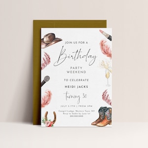 Cowgirl Birthday Invitation - Cowgirl Birthday Party Adult, Western Birthday Invitation, Western Theme Party, Editable Instant Download