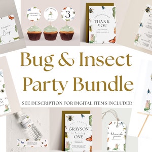 Bug Birthday Decorations Bundle - Bug Birthday Party Invite, Nature Birthday Party, Insect Birthday Decor, Bug Editable Instant Download