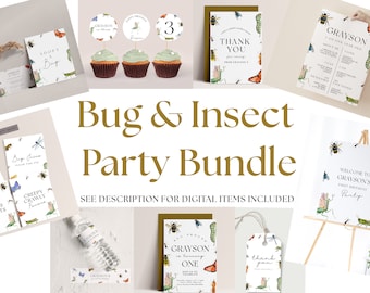 Bug Birthday Decorations Bundle - Bug Birthday Party Invite, Nature Birthday Party, Insect Birthday Decor, Bug Editable Instant Download