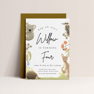 Australian Animal Birthday Invite - Koala Birthday Invite, Kangaroo Birthday Invite, Aussie Party Invitation, Greenery Editable Download