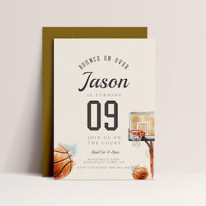 Basketball Invitation Kids - Basketball Birthday Invite Template, Vintage Style Basketball Invite, Basketball Birthday Boy, Instant Download