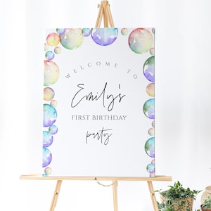 Bubble Birthday Sign - Bubble Themed Decor, Bubble Welcome Sign, Pastels, Bubble Birthday Decorations, Kids Party, Editable Instant Download