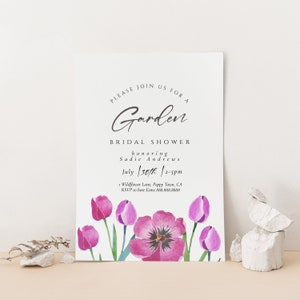 Garden Bridal Shower Invitation-Tulip Bridal Shower Invite, Purple Bridal Shower Invite, Watercolor Flowers, Floral Invite Editable Download image 7