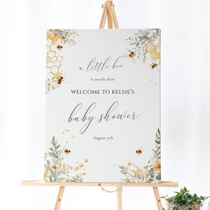 Bee Baby Shower Welcome Sign - Honey Theme Baby Shower Decor, Editable Gender Reveal Sign, Bee Baby Shower Centerpiece, Instant Download