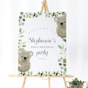 Koala Birthday Welcome Sign -Koala Party Decorations, Koala Birthday Party, Koala Birthday Banner, Bear, Greenery, Animal, Editable Download