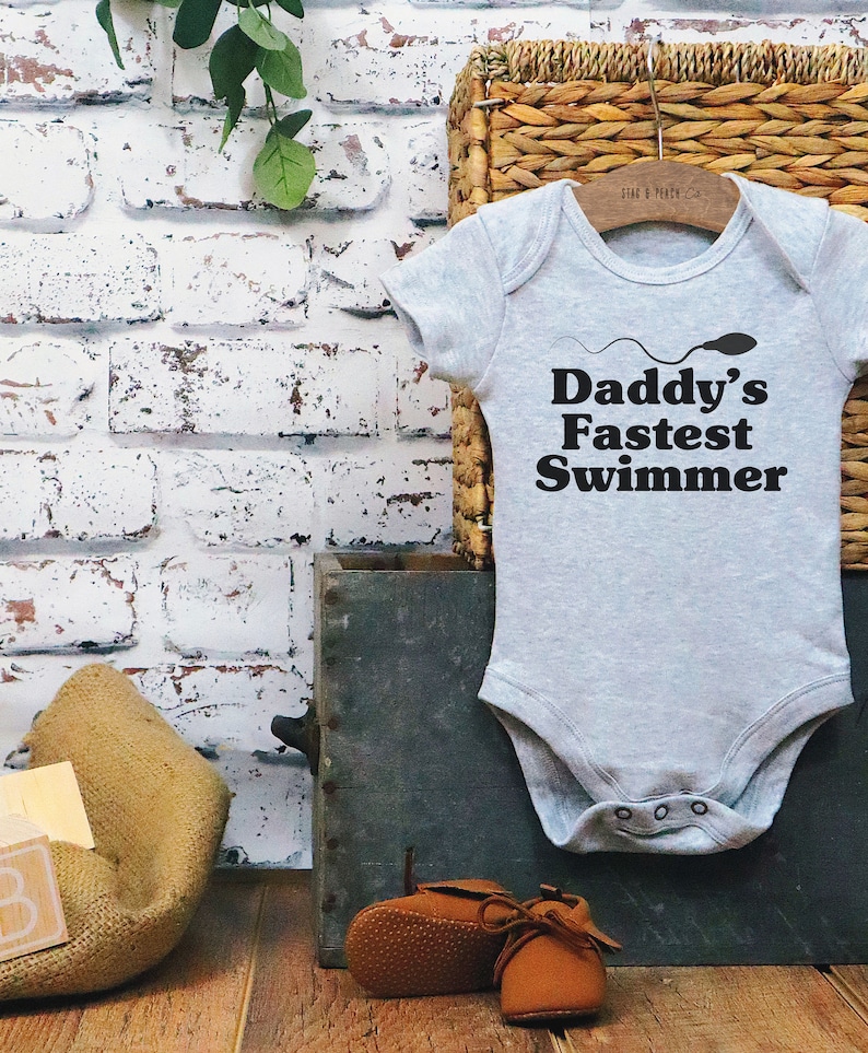 Daddy/'s Fastest Swimmer Baby Bodysuit Funny Baby One Piece Surprise Baby Gift Baby GirlBoy Clothes Pregnancy Reveal New Baby Outfit