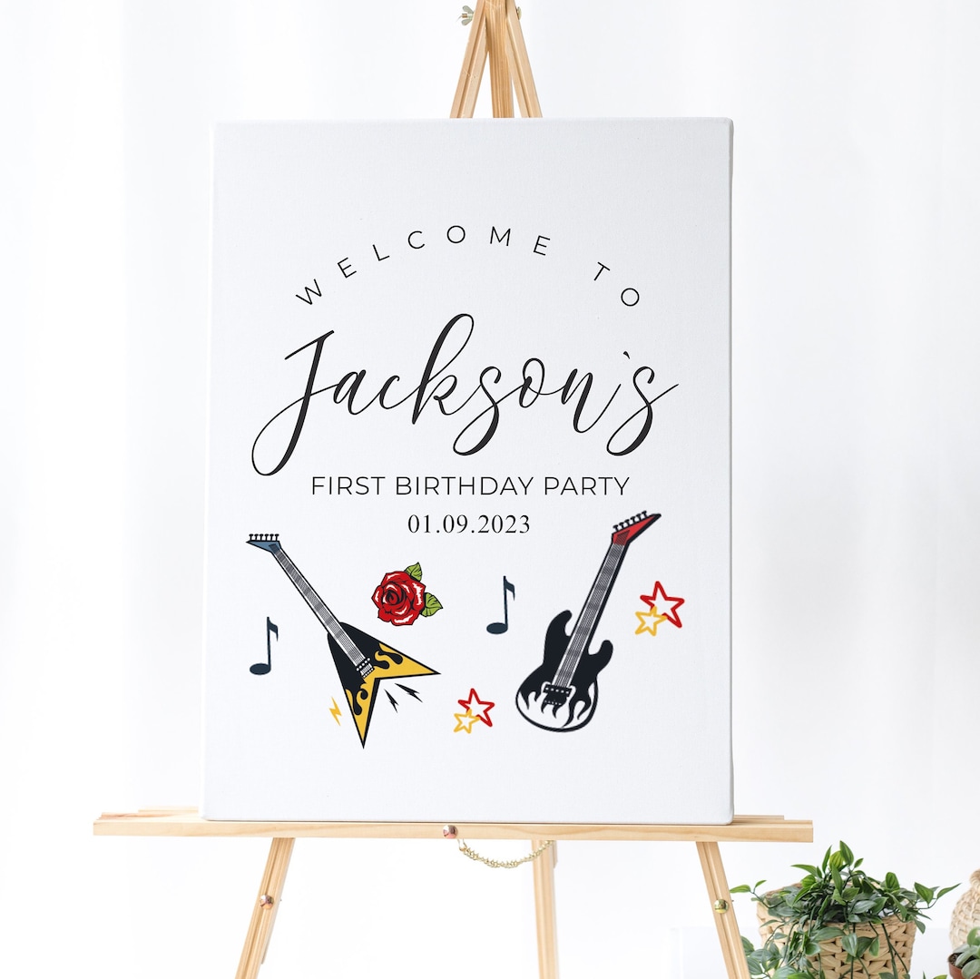 One Rocks Part Decor One Rocks Party Decor - Rock Birthday Party Welcome Signs, Guitar ...