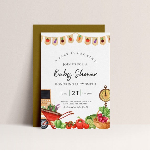 Farm Theme Shower Invitation - Farmers Market, Grown, Garden Baby Shower, Harvest, Country Baby Shower Invitation, Editable Download, 5x7