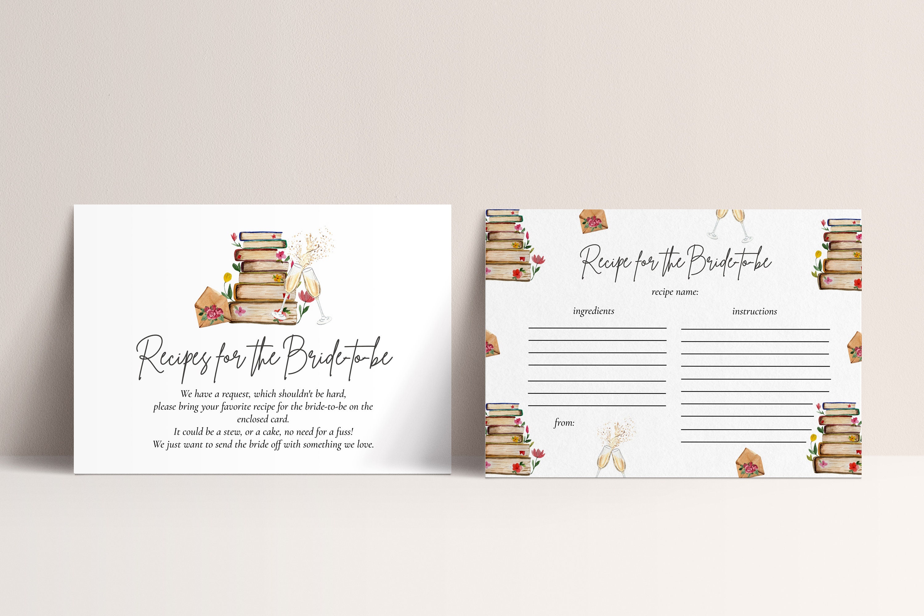 Book Themed Recipe Bridal Shower Cards - Chapter Theme, Book Theme Decor, Storybook Recipe Request Card, Invite Inserts, Editable Download