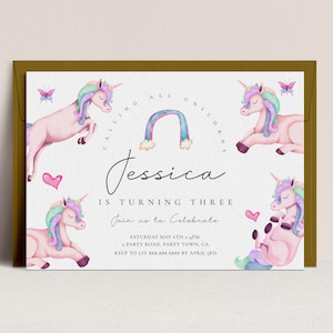 Unicorn Birthday Invitation - Unicorn Invitation Template, Unicorn Invite, Unicorn Invite Digital Download, Editable Instant Download