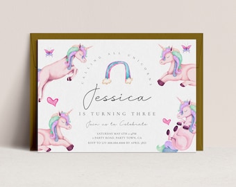 Unicorn Birthday Invitation - Unicorn Invitation Template, Unicorn Invite, Unicorn Invite Digital Download, Editable Instant Download