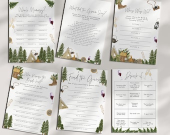 Camping Bachelorette Games - Camp Bachelorette Decor, Camping Bachelorette Printables, Editable Camping Games, Hiking Bach, Instant Download