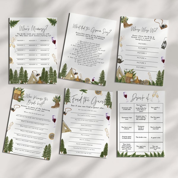 Camping Bachelorette Games - Camp Bachelorette Decor, Camping Bachelorette Printables, Editable Camping Games, Hiking Bach, Instant Download