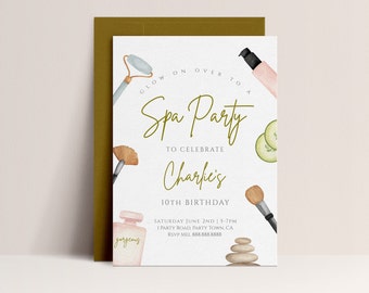 Spa Party Invitation - Spa Birthday Invitation, Makeup Party Invitation, Spa Birthday Invitation Teen, Editable Printable Instant Download