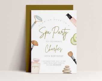 Spa Party Invitation - Spa Birthday Invitation, Makeup Party Invitation, Spa Birthday Invitation Teen, Editable Printable Instant Download