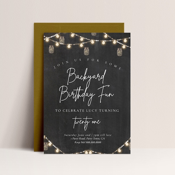 Backyard Birthday Invitation - Backyard Invitation Template, Birthday BBQ Invitation, Rustic Party Invite, Editable Instant Download