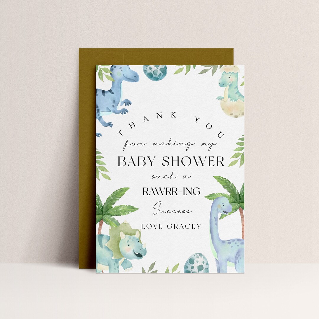 Dinosaur Baby Shower Thank You Card boy Baby Shower, Dinosaur Baby Shower Favors, Dinosaur Baby