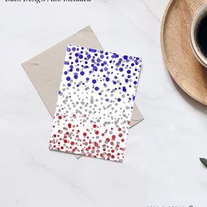 May include: A white card with a red, white, and blue confetti pattern. The card has the text "STAG & PEACH Co." at the bottom.