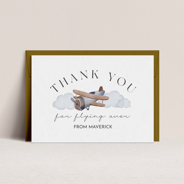 Airplane Thank You Card -Editable Airplane Party Supplies, Airplane Birthday Airplane Party Theme, Aviation Thank You Card, Instant Download