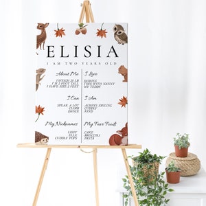 Editable Woodland Animal Milestones Woodland Animal Birthday Party Sign, Fox/Bunny Birthday Sign, Forest Animal Birthday, Instant Download image 3