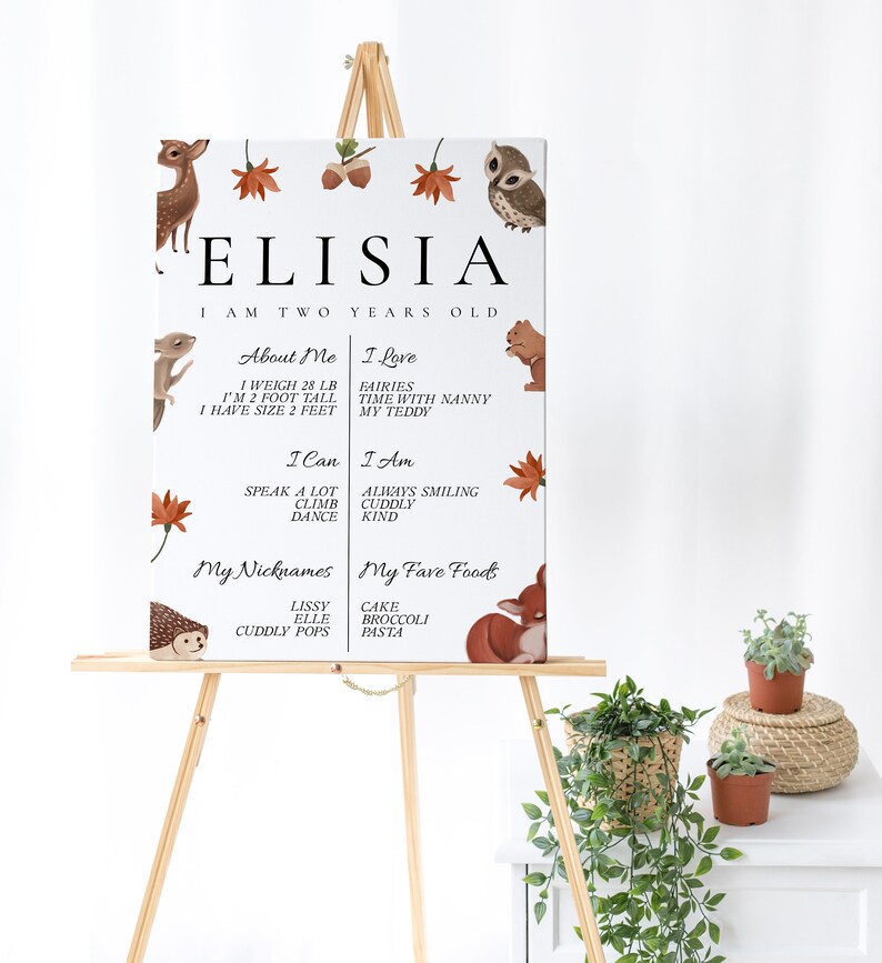 Editable Woodland Animal Milestones Woodland Animal Birthday Party Sign, Fox/Bunny Birthday Sign, Forest Animal Birthday, Instant Download image 3