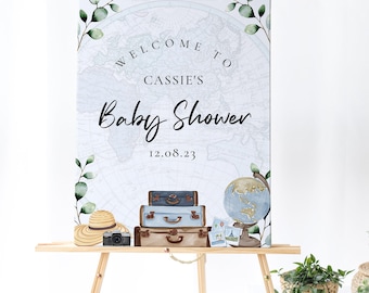 Travel Baby Shower Welcome Sign - Travel Themed Baby Shower, Travel Baby Shower, Vintage Map Adventure Globe, Printable Instant Download