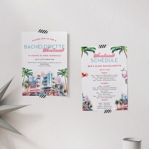 Miami Bachelorette Invitation & Itinerary - Beach Bachelorette Itinerary, Tropical Bachelorette, Miami Invite, Editable Itinerary Download