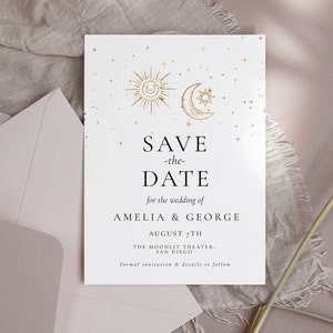 Celestial Wedding Save The Date Card - Moon Wedding Template, Celestial Wedding Invitation, Stars Wedding Invite, Editable Digital Download