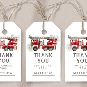Fire Truck Birthday Favor Tag- Editable Fire Station Birthday Gift Tag, Outdoor Birthday, Firetruck Birthday Party Decor, Instant Download