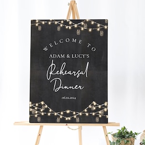 Rustic Rehearsal Dinner Centerpiece-Rustic Rehearsal Dinner Decor, Country Rehearsal Dinner, Backyard Welcome Sign, Lights Editable Download