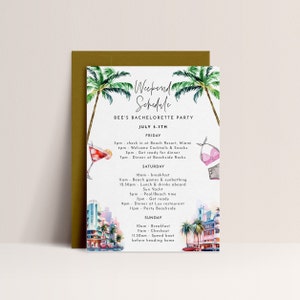 Miami Bachelorette Itinerary Template - Beach Bachelorette Itinerary, Weekend Itinerary, Tropical Bachelorette Invitation, Editable Download