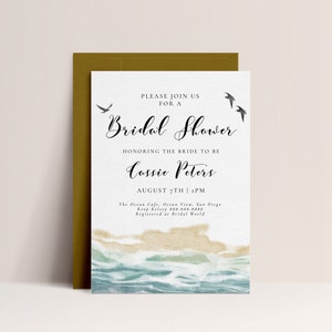 Beach Bridal Shower Invitation -Seashore Bridal Shower Invitation Template, Ocean Theme Wedding Shower Invitation, Editable Instant Download