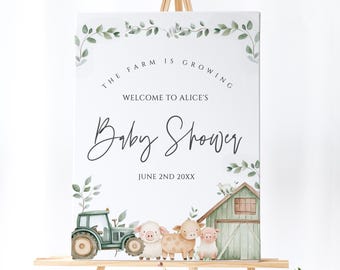 Farm Animal Baby Shower Welcome Sign-Tractor Welcome Sign, Barnyard Baby Shower Decorations, Farm Welcome Sign, Editable Instant Download