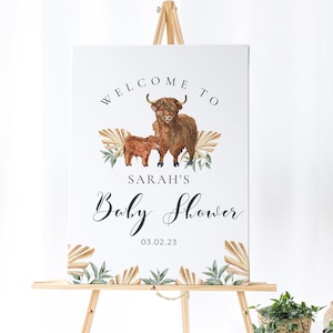 Highland Cow Baby Shower Welcome Sign - Highland Cow Baby Shower Sign, Highland Cow Decor, Cow Baby Shower Centerpiece, Editable Download