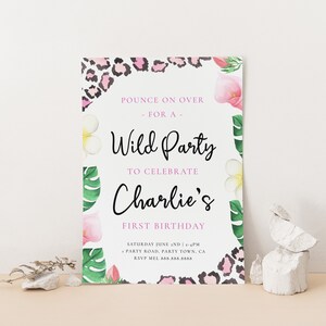 Wild Birthday Invitation Pink Leopard Print Invitation, Leopard Birthday Invitation, Safari Birthday Invitation, Leopard Instant Download image 6