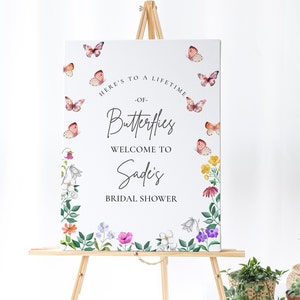 Lifetime of Butterflies Sign - Lifetime of Butterflies Bridal Shower, Butterfly Bridal Shower Welcome Sign, Wildflowers Editable Download