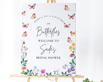 Lifetime of Butterflies Sign - Lifetime of Butterflies Bridal Shower, Butterfly Bridal Shower Welcome Sign, Wildflowers Editable Download