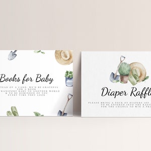 Gartenarbeit Babypartybuch & Windel-Verlosungskarte -Farmers Marktdekor, Pflanzenthema Babypartyeinladung Einsätze, bearbeitbarer sofortiger Download