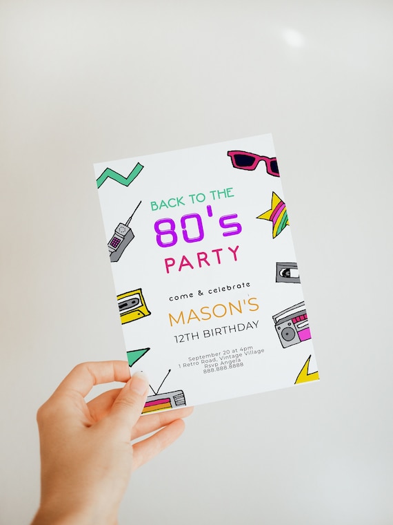 80s Birthday Invitation - 80s Party Invitation, Decades Party Invitation, Neon Birthday Invite, Retro Birthday, Editable Instant Download
