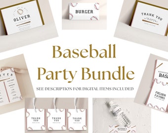 Baseball Birthday Party Decorations Bundle - Baseball Party Decor, Baseball Party Supplies, Baseball Party Printables, Editable Downloads