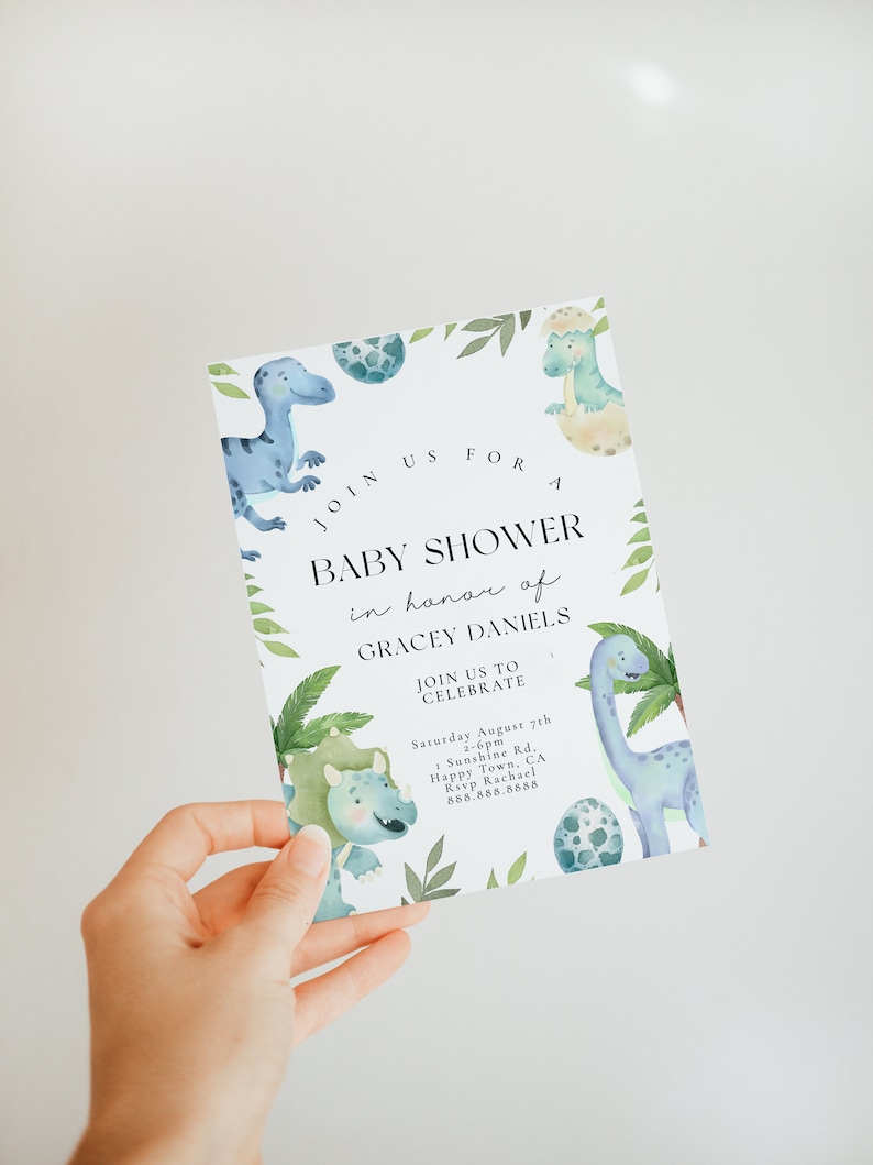 Dinosaur Baby Shower Invitation Dinosaur Baby Shower Theme, Boy Baby Shower Invite, Dinosaur Invitation, Boho Editable Printable Download image 3