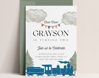 Invitación de tren editable: invitación de cumpleaños de tren, plantilla de invitación de tren, fiesta de cumpleaños de tren, invitación de tren moderna, descarga instantánea