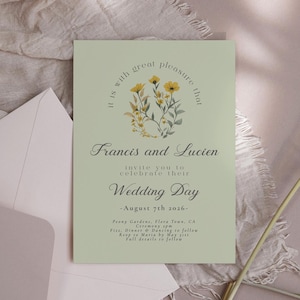 Garden Wedding Invitation Template -Romantic Garden Wedding Invitation, Whimsical Wedding Invitation, Greenery, Monogram Editable Download
