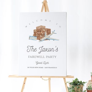 Cartello festa d'addio, decorazioni per la festa di partenza, cartello di benvenuto a tema viaggio, tema avventura, addio insegnante, download modificabile per pensionamento
