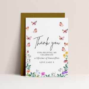 Levensduur van vlinders bruids douche Bedankkaart - Butterfly Bachelorette, Butterfly uitnodigen, Butterfly bruiloft douche, bewerkbare download
