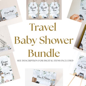 Travel Baby Shower Decorations Bundle - Travel Baby Shower Theme, Adventure Baby Shower, Travel Baby Shower Invitation, Editable Download