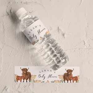 Highland Cow Water Bottle Labels -Highland Cow Baby Shower Favors, Highland Cow Baby Shower Decor, Cow Baby Shower Editable Instant Download