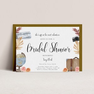 Bewerkbare avontuur bruids douche uitnodiging - reizen bruids douche uitnodigen, Pampas Grass reizen thema bruids douche uitnodigen, Instant Download