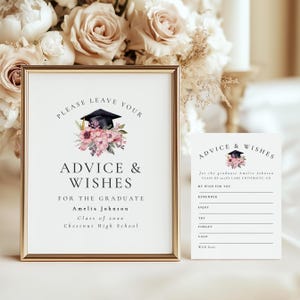 Afstudeeradvies en wensen bord- en kaartsjablonen, bloemen afstudeeradvieskaarten, afstudeerbord, afstudeerdecor 2025 direct downloaden